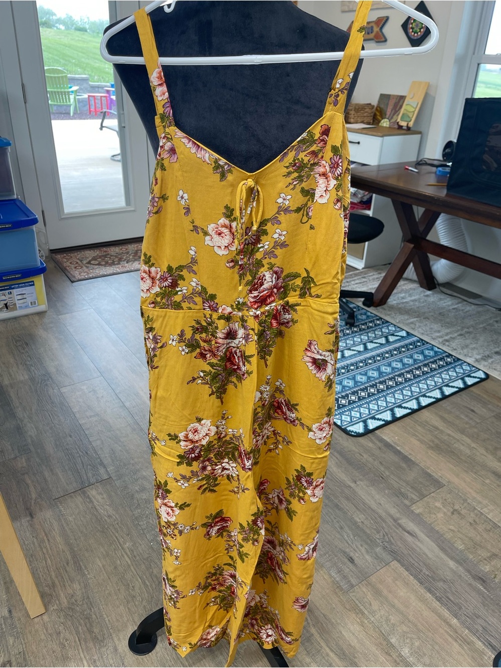 Xhilaration Mustard Floral Spaghetti-Strap Jumpsuit